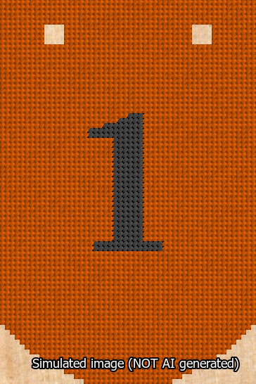 A simulated image of the stitched needlepoint design: Banner 13m Curved 1 Black on Orange. Not A.I. generated.