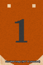 A simulated image of the stitched needlepoint design: Banner 13m Curved 1 Black on Orange. Not A.I. generated.