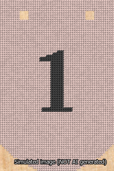 A simulated image of the stitched needlepoint design: Banner 13m Curved 1 Black on Pink. Not A.I. generated.
