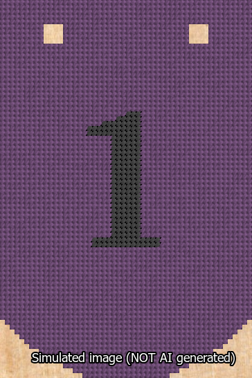 A simulated image of the stitched needlepoint design: Banner 13m Curved 1 Black on Purple. Not A.I. generated.