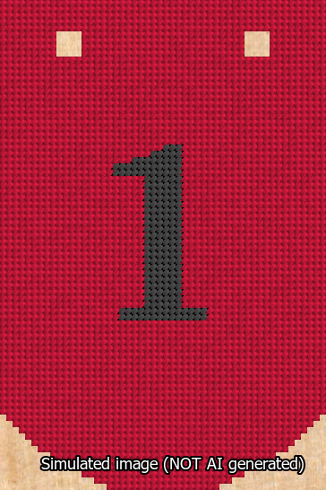 A simulated image of the stitched needlepoint design: Banner 13m Curved 1 Black on Red. Not A.I. generated.