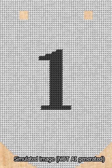 A simulated image of the stitched needlepoint design: Banner 13m Curved 1 Black on White. Not A.I. generated.