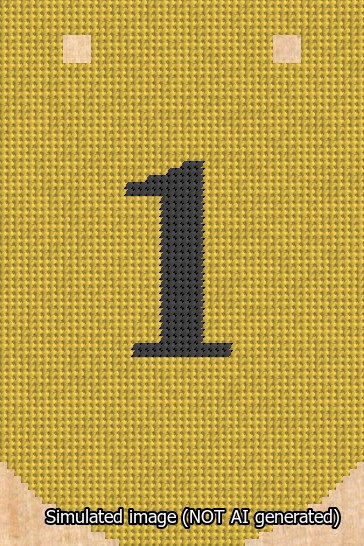 A simulated image of the stitched needlepoint design: Banner 13m Curved 1 Black on Yellow. Not A.I. generated.