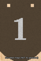 A simulated image of the stitched needlepoint design: Banner 13m Curved 1 White on Brown. Not A.I. generated.