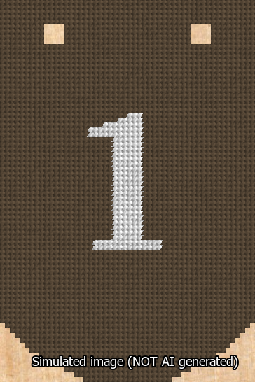 A simulated image of the stitched needlepoint design: Banner 13m Curved 1 White on Brown. Not A.I. generated.