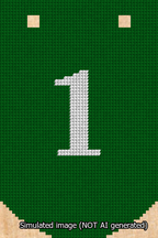 A simulated image of the stitched needlepoint design: Banner 13m Curved 1 White on Green. Not A.I. generated.