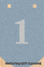 A simulated image of the stitched needlepoint design: Banner 13m Curved 1 White on Light Blue. Not A.I. generated.