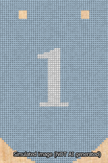 A simulated image of the stitched needlepoint design: Banner 13m Curved 1 White on Light Blue. Not A.I. generated.