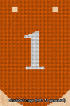A simulated image of the stitched needlepoint design: Banner 13m Curved 1 White on Orange. Not A.I. generated.