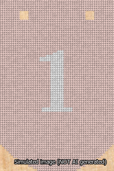 A simulated image of the stitched needlepoint design: Banner 13m Curved 1 White on Pink. Not A.I. generated.