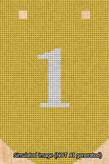 A simulated image of the stitched needlepoint design: Banner 13m Curved 1 White on Yellow. Not A.I. generated.