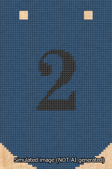 A simulated image of the stitched needlepoint design: Banner 13m Curved 2 Black on Blue. Not A.I. generated.