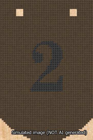 A simulated image of the stitched needlepoint design: Banner 13m Curved 2 Black on Brown. Not A.I. generated.