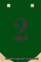 A simulated image of the stitched needlepoint design: Banner 13m Curved 2 Black on Green. Not A.I. generated.