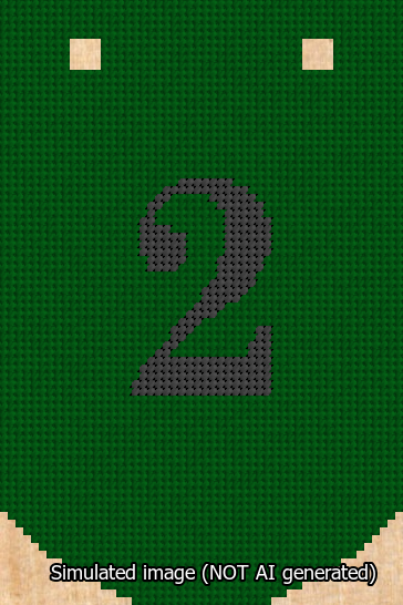 A simulated image of the stitched needlepoint design: Banner 13m Curved 2 Black on Green. Not A.I. generated.