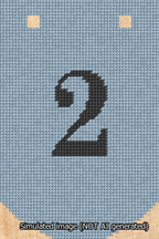 A simulated image of the stitched needlepoint design: Banner 13m Curved 2 Black on Light Blue. Not A.I. generated.