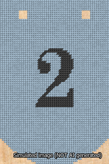 A simulated image of the stitched needlepoint design: Banner 13m Curved 2 Black on Light Blue. Not A.I. generated.