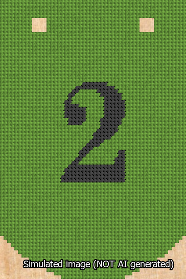 A simulated image of the stitched needlepoint design: Banner 13m Curved 2 Black on Light Green. Not A.I. generated.