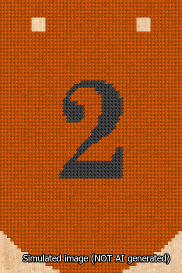 A simulated image of the stitched needlepoint design: Banner 13m Curved 2 Black on Orange. Not A.I. generated.