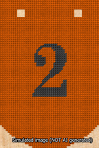 A simulated image of the stitched needlepoint design: Banner 13m Curved 2 Black on Orange. Not A.I. generated.