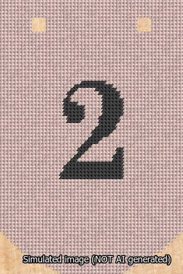 A simulated image of the stitched needlepoint design: Banner 13m Curved 2 Black on Pink. Not A.I. generated.