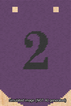 A simulated image of the stitched needlepoint design: Banner 13m Curved 2 Black on Purple. Not A.I. generated.