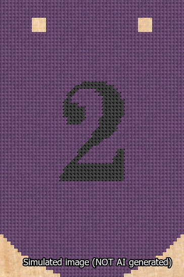 A simulated image of the stitched needlepoint design: Banner 13m Curved 2 Black on Purple. Not A.I. generated.