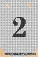 A simulated image of the stitched needlepoint design: Banner 13m Curved 2 Black on White. Not A.I. generated.