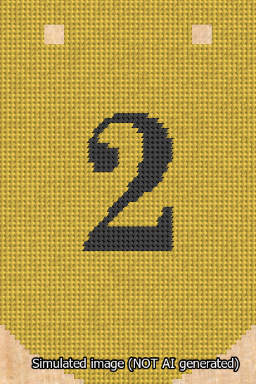 A simulated image of the stitched needlepoint design: Banner 13m Curved 2 Black on Yellow. Not A.I. generated.