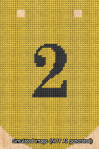 A simulated image of the stitched needlepoint design: Banner 13m Curved 2 Black on Yellow. Not A.I. generated.