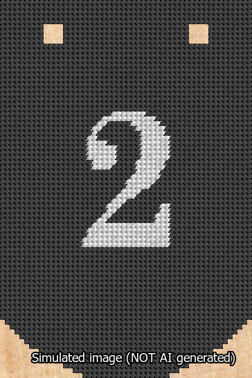 A simulated image of the stitched needlepoint design: Banner 13m Curved 2 White on Black. Not A.I. generated.