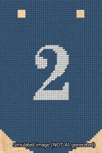 A simulated image of the stitched needlepoint design: Banner 13m Curved 2 White on Blue. Not A.I. generated.