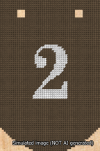 A simulated image of the stitched needlepoint design: Banner 13m Curved 2 White on Brown. Not A.I. generated.