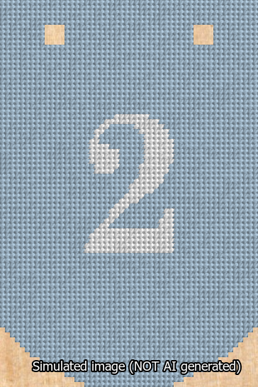 A simulated image of the stitched needlepoint design: Banner 13m Curved 2 White on Light Blue. Not A.I. generated.