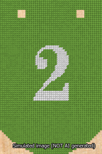 A simulated image of the stitched needlepoint design: Banner 13m Curved 2 White on Light Green. Not A.I. generated.