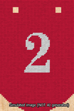 A simulated image of the stitched needlepoint design: Banner 13m Curved 2 White on Red. Not A.I. generated.