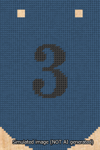 A simulated image of the stitched needlepoint design: Banner 13m Curved 3 Black on Blue. Not A.I. generated.