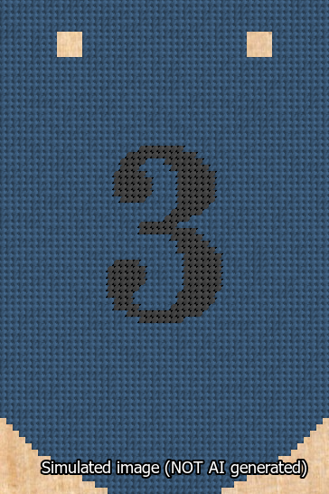 A simulated image of the stitched needlepoint design: Banner 13m Curved 3 Black on Blue. Not A.I. generated.