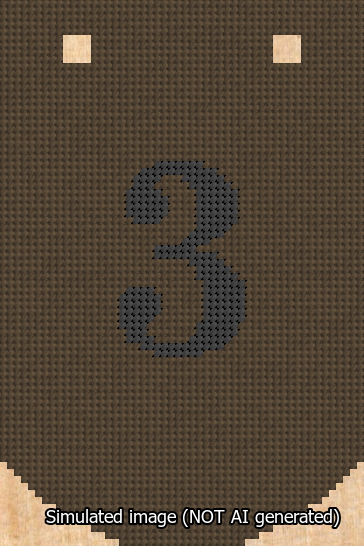 A simulated image of the stitched needlepoint design: Banner 13m Curved 3 Black on Brown. Not A.I. generated.