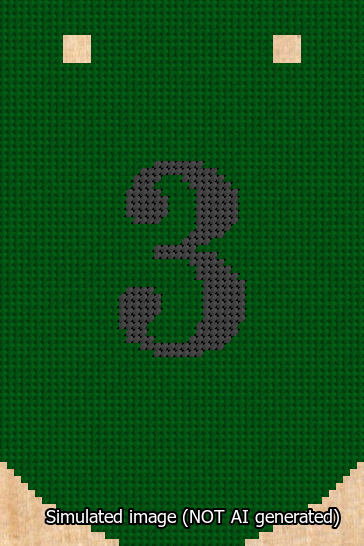 A simulated image of the stitched needlepoint design: Banner 13m Curved 3 Black on Green. Not A.I. generated.