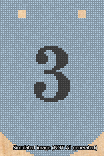 A simulated image of the stitched needlepoint design: Banner 13m Curved 3 Black on Light Blue. Not A.I. generated.