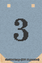 A simulated image of the stitched needlepoint design: Banner 13m Curved 3 Black on Light Blue. Not A.I. generated.