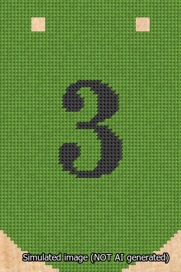 A simulated image of the stitched needlepoint design: Banner 13m Curved 3 Black on Light Green. Not A.I. generated.