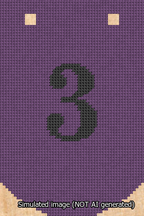 A simulated image of the stitched needlepoint design: Banner 13m Curved 3 Black on Purple. Not A.I. generated.