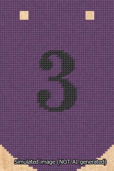 A simulated image of the stitched needlepoint design: Banner 13m Curved 3 Black on Purple. Not A.I. generated.