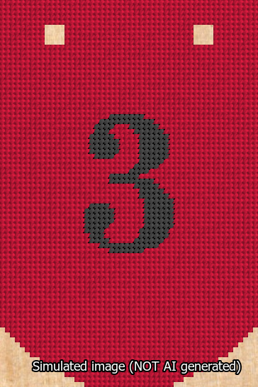 A simulated image of the stitched needlepoint design: Banner 13m Curved 3 Black on Red. Not A.I. generated.