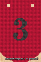 A simulated image of the stitched needlepoint design: Banner 13m Curved 3 Black on Red. Not A.I. generated.
