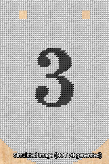 A simulated image of the stitched needlepoint design: Banner 13m Curved 3 Black on White. Not A.I. generated.