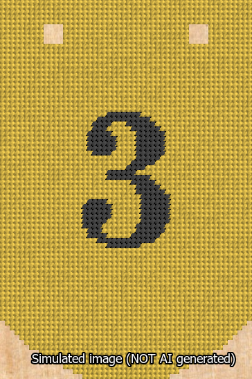A simulated image of the stitched needlepoint design: Banner 13m Curved 3 Black on Yellow. Not A.I. generated.