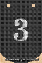 A simulated image of the stitched needlepoint design: Banner 13m Curved 3 White on Black. Not A.I. generated.